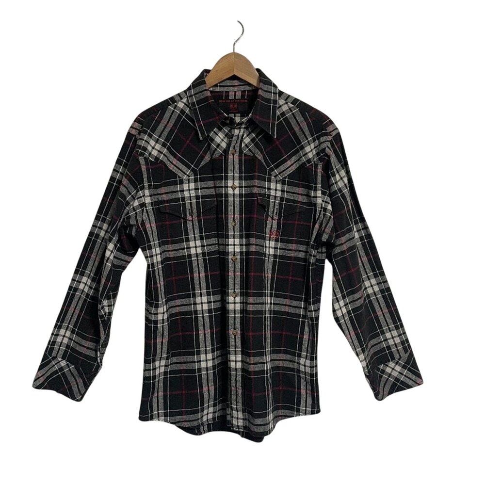 Dodge Ram Shirt Mens Large Black Plaid Long Sleeve Button Up Pockets
